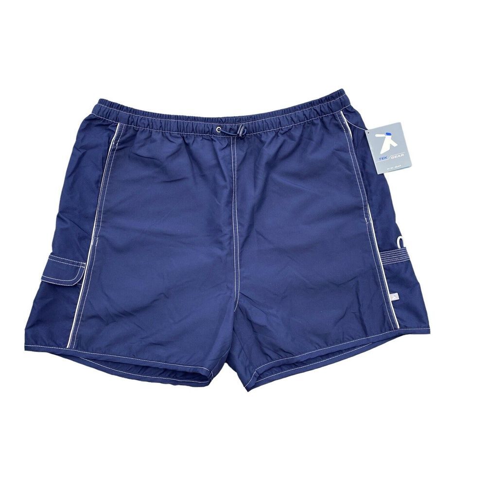 Tek Gear Women's Blue Athletic Bungee Drawstring Cargo Pocket Shorts New Swim L